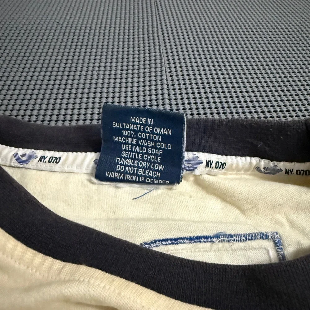Brooklyn Express NY 70 Mens T-Shirt Large Cream Blue Ringer Jersey Style Vintage